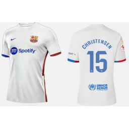 Youth 2023-24 Barcelona CHRISTENSEN 15 Away White Authentic Jersey