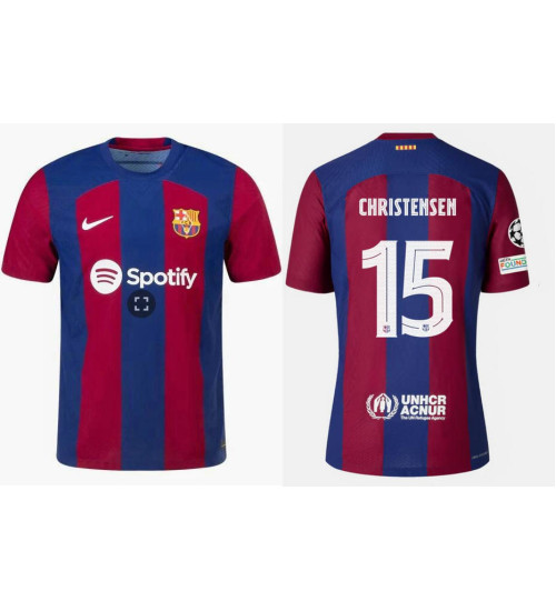 Youth 2023-24 Barcelona CHRISTENSEN 15 Home Red and Blue Replica Jersey