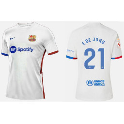 Youth 2023-24 Barcelona F. DE JONG 21 Away White Authentic Jersey