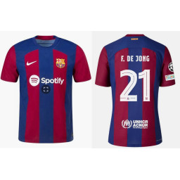 Women 2023-24 Barcelona F. DE JONG 21 Home Red and Blue Authentic Jersey