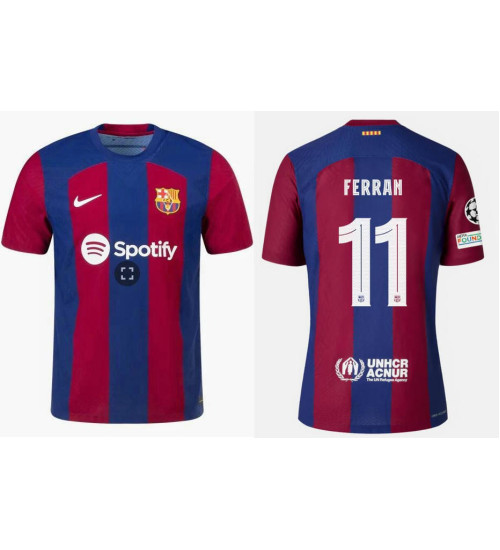 Women 2023-24 Barcelona FERRAN 11 Home Red and Blue Authentic Jersey