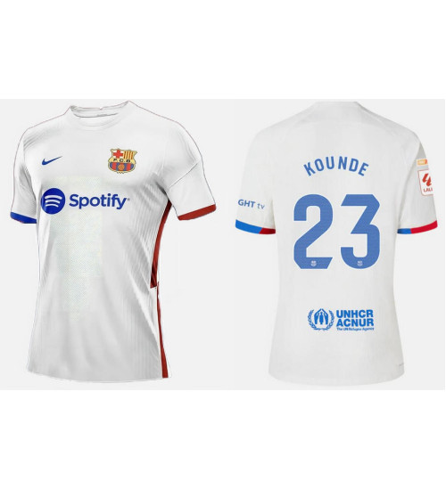 Youth 2023-24 Barcelona KOUNDE 23 Away White Authentic Jersey