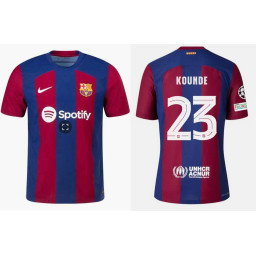 Youth 2023-24 Barcelona KOUNDE 23 Home Red and Blue Authentic Jersey