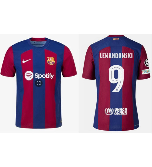 2023-24 Barcelona LEWANDOWSKI 9 Home Red and Blue Authentic Jersey