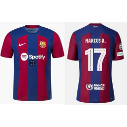 Youth 2023-24 Barcelona MARCOS A. 17 Home Red and Blue Replica Jersey