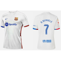 2023-24 Barcelona O. DEMBELE 7  Away White Authentic Jersey