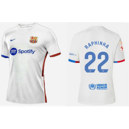 Youth 2023-24 Barcelona RAPHINHA 22 Away White Authentic Jersey