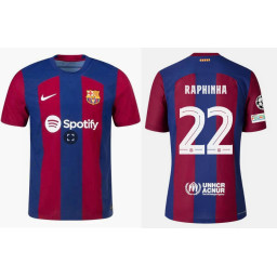Youth 2023-24 Barcelona RAPHINHA 22 Home Red and Blue Authentic Jersey