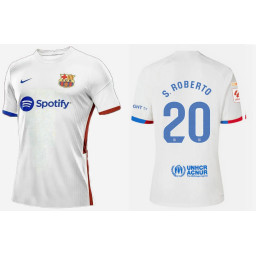 Youth 2023-24 Barcelona S. ROBERTO 20 Away White Authentic Jersey