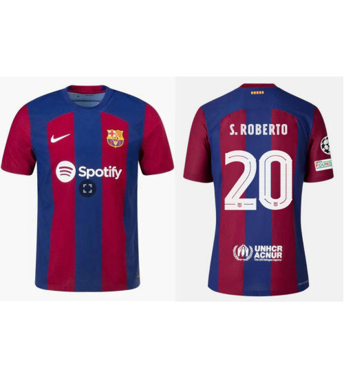 Youth 2023-24 Barcelona S. ROBERTO 20 Home Red and Blue Replica Jersey