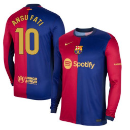 Women Barcelona Home 2024/25 Ansu Fati 10 Authentic Red/Navy Long Sleeve Jersey