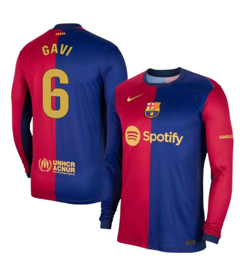 Youth Barcelona Home 2024/25 Gavi 6 Replica Red/Navy Long Sleeve Jersey