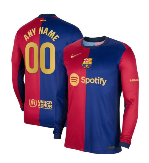 Barcelona Home 2024/25 Authentic Red/Navy Long Sleeve Customize Jersey