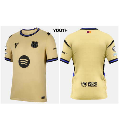 Youth Customize 2025-2026 Barcelona Authentic Yellow Away Jersey